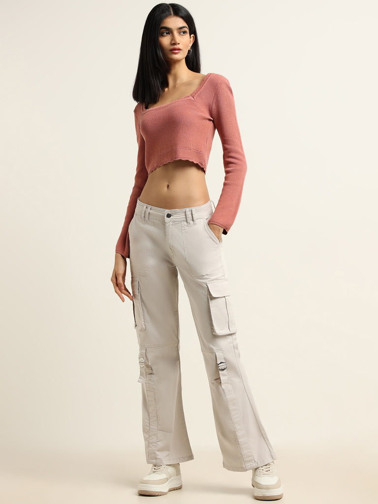 Nuon Pink Cotton Crop Top