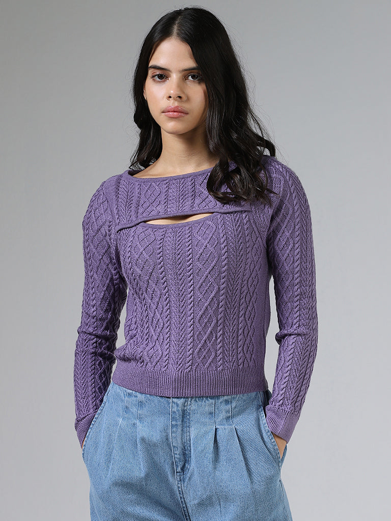 Nuon Lavender Knitted Crop Cardigan