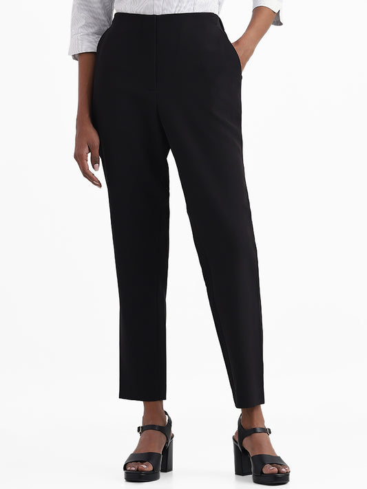 Wardrobe Solid Black Formal Trousers