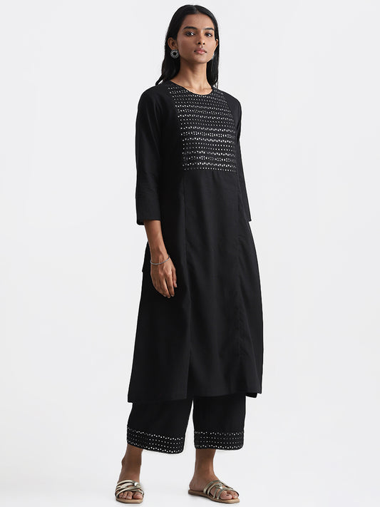 Utsa Black Mirror Embroidered Kurta