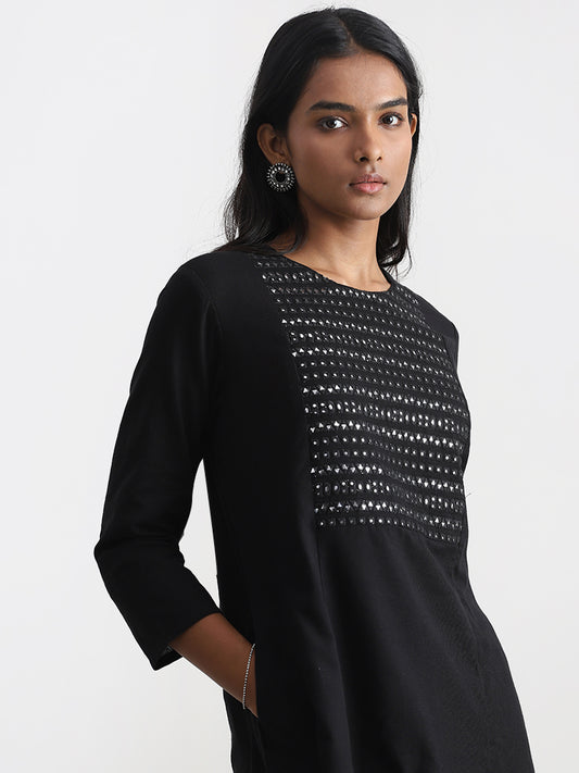 Utsa Black Mirror Embroidered Kurta