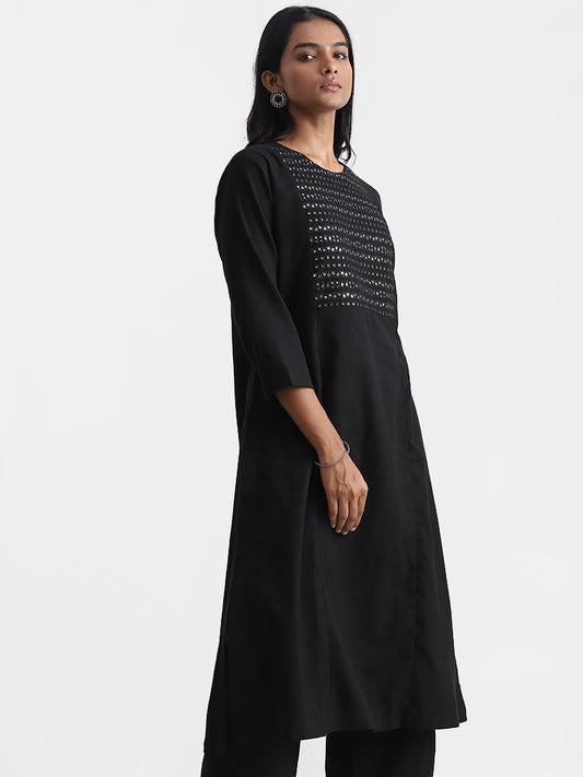 Utsa Black Mirror Embroidered Kurta