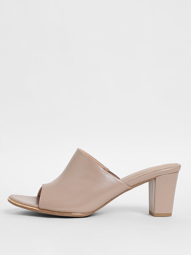 Westside LUNA BLU Women's  Mida Rendered Nude-Colored Mule Heel Sandals for Casual Wear Side View