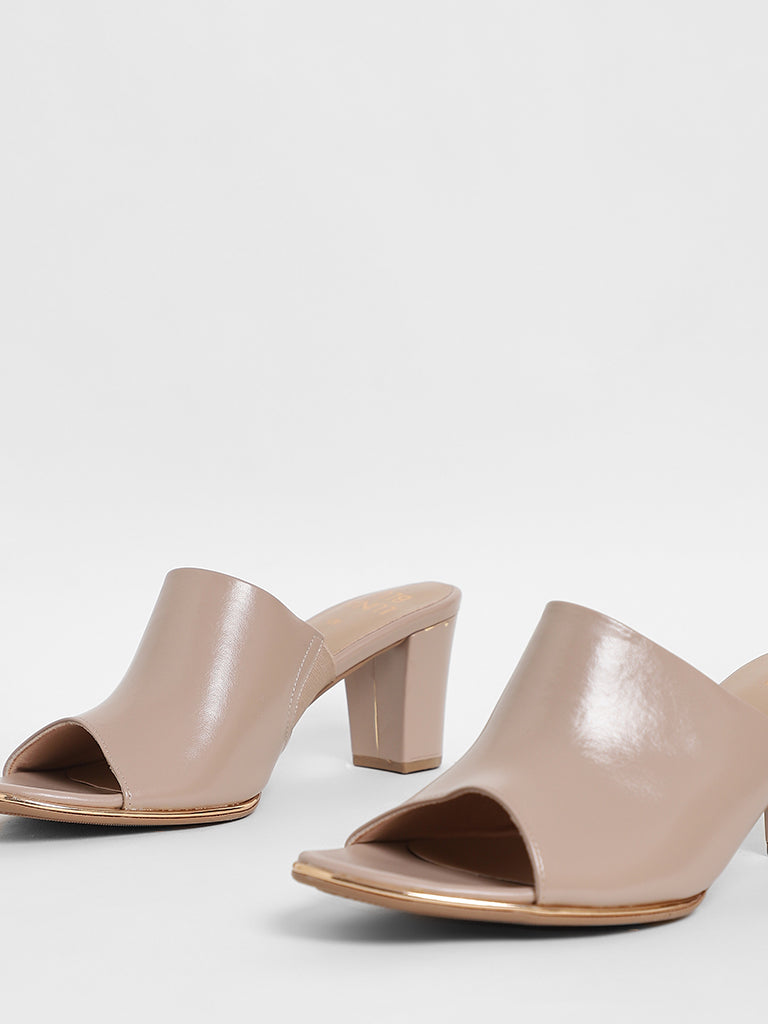 Westside LUNA BLU Women's  Mida Rendered Nude-Colored Mule Heel Sandals for Casual Wear Zoomed View