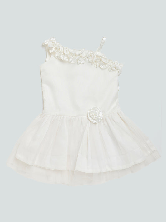 HOP Kids Off-White Floral Satin Fit & Flare Dress