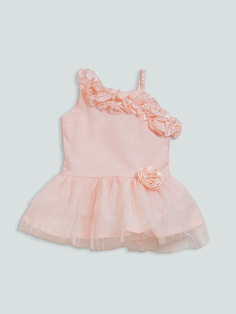 HOP Kids Peach Floral Satin Dress