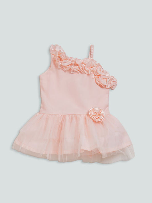 HOP Kids Peach Floral Satin Dress