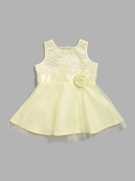 HOP Kids Yellow Floral Accent Satin Dress