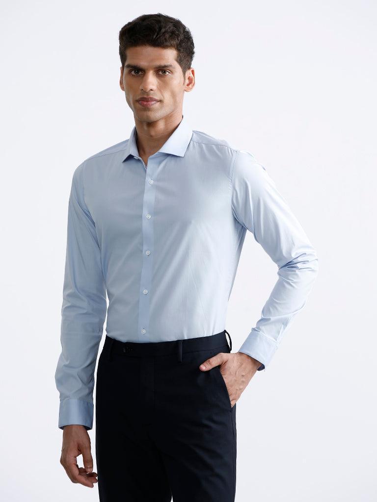 WES Formals Plain Light Blue Ultra Slim Fit Shirt