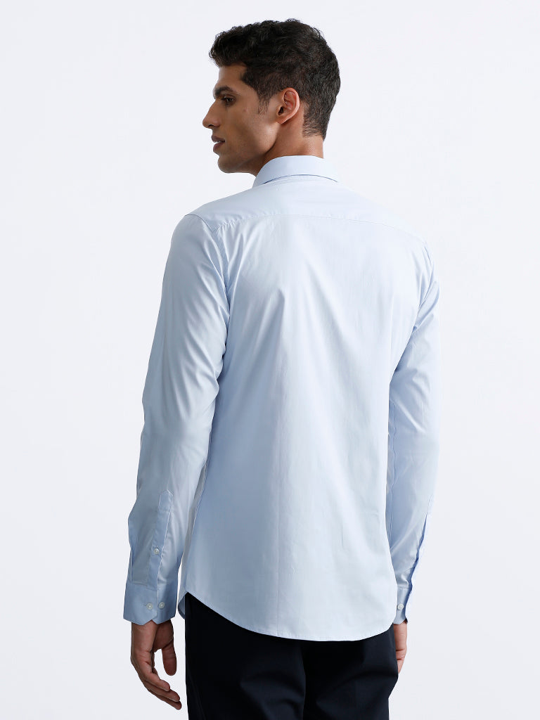 WES Formals Plain Light Blue Ultra Slim Fit Shirt