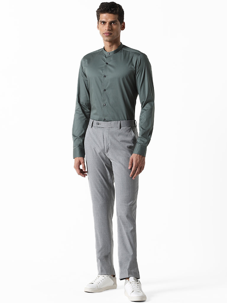 WES Formals Plain Dark Sage Ultra Slim Fit Shirt