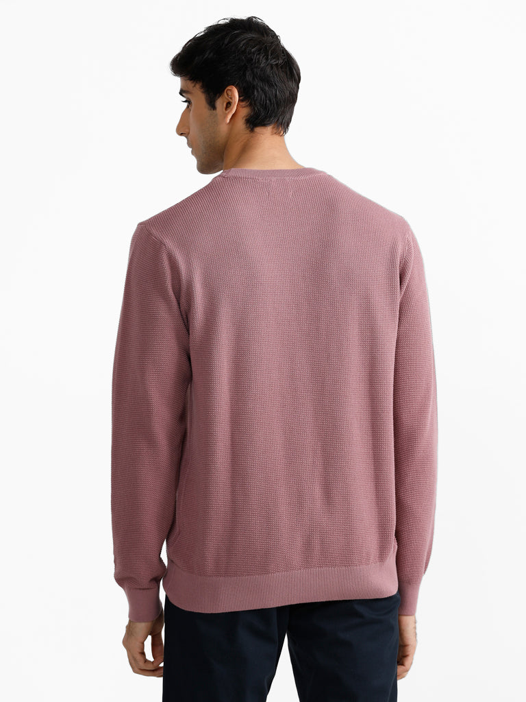 Ascot Dobby Dusty Pink Cotton Relaxed Fit Sweater