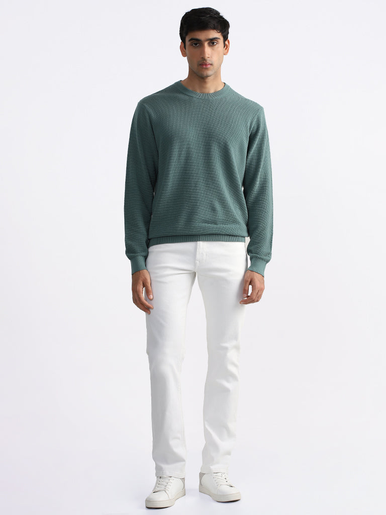 Ascot Sage Green Cotton Relaxed Fit Sweater