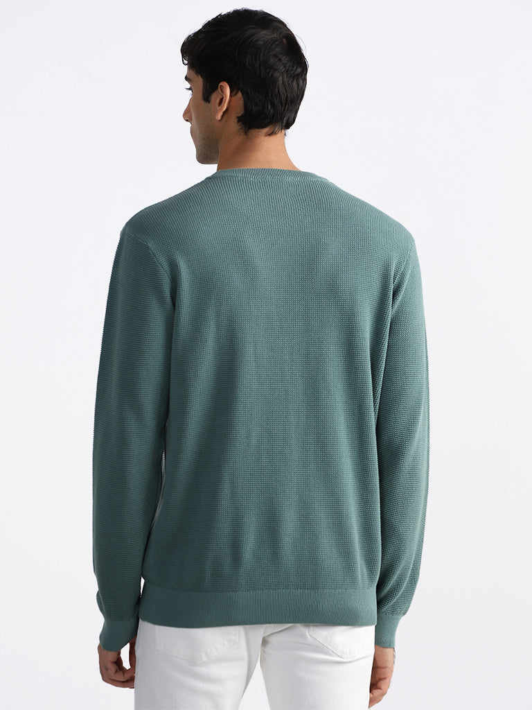 Ascot Sage Green Cotton Relaxed Fit Sweater