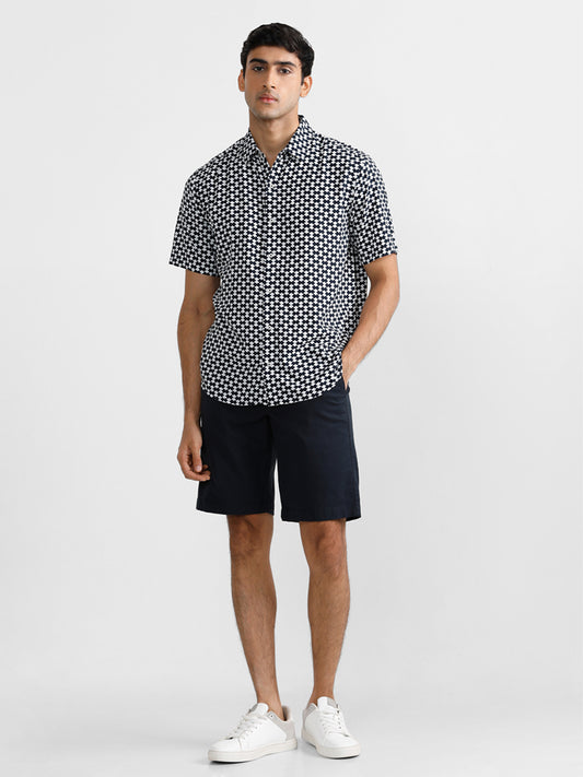 Ascot Black Geometric Printed Relaxed Printed Shirt