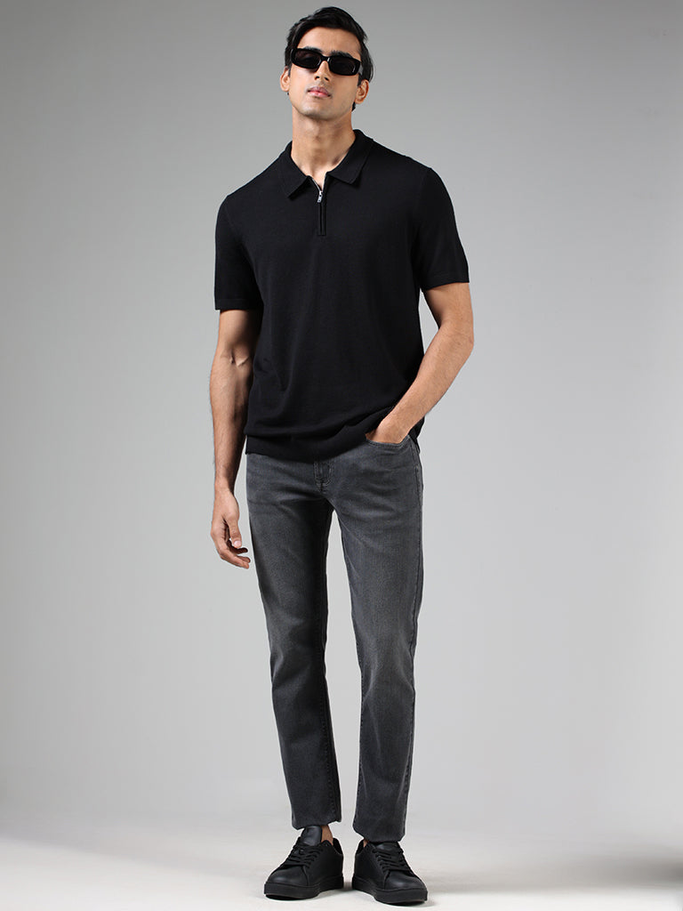 Ascot Black Relaxed-Fit Polo Zipper T-Shirt