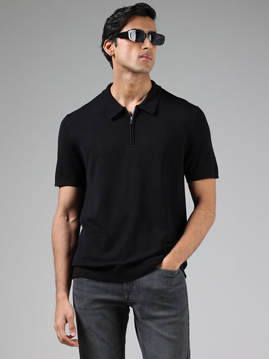 Ascot Black Relaxed Fit Polo Zipper T-Shirt