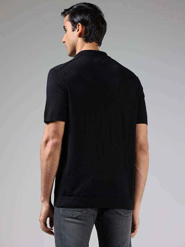 Ascot Black Relaxed Fit Polo Zipper T-Shirt