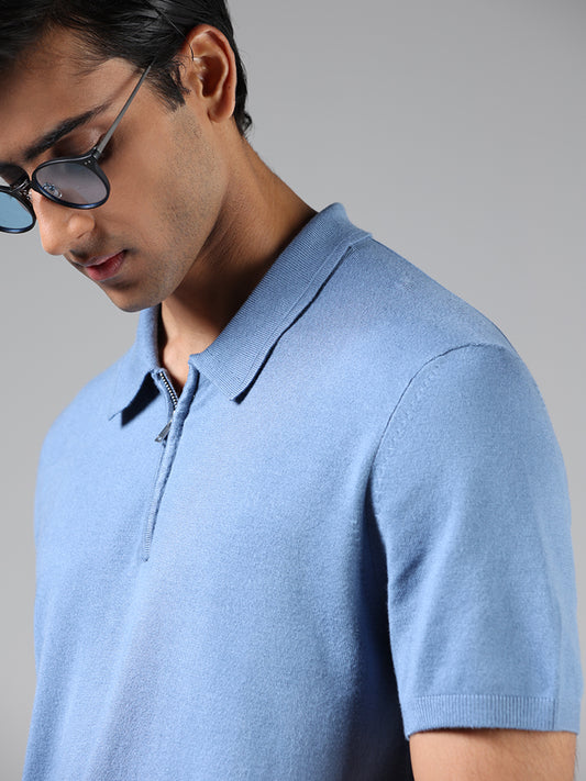 Ascot Blue Relaxed Fit Polo Zipper T-Shirt