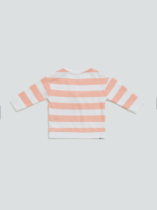 HOP Baby White & Orange Stripped Tiger Printed T-Shirt