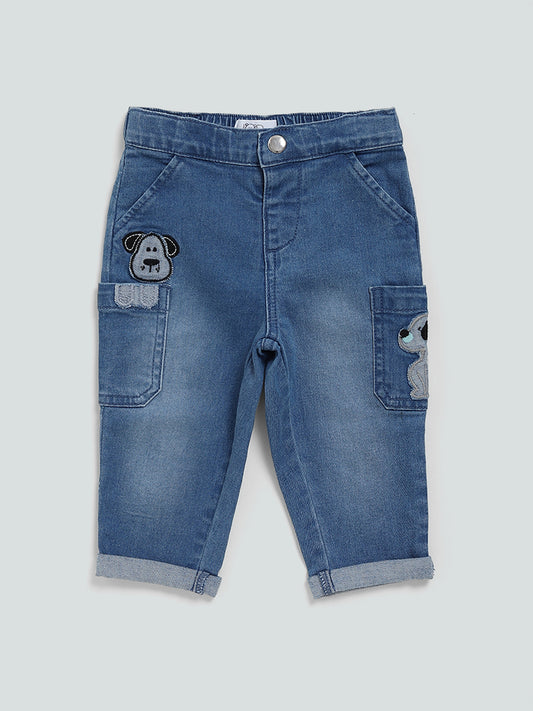 HOP Baby Blue Dog Patch Work Jeans