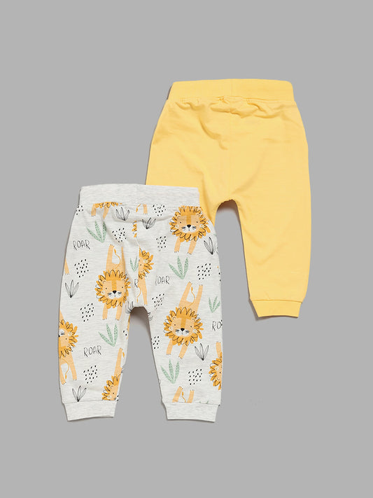 HOP Baby Multicolour Lion Printed Joggers - Pack of 2