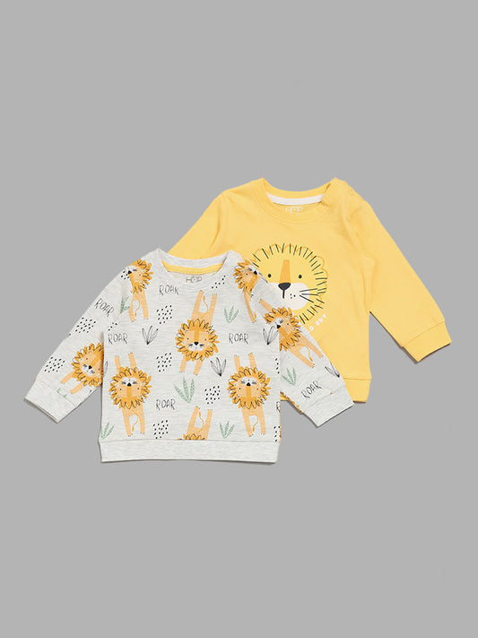 HOP Baby Multicolor Lion Printed T-Shirt Set- Pack of 2