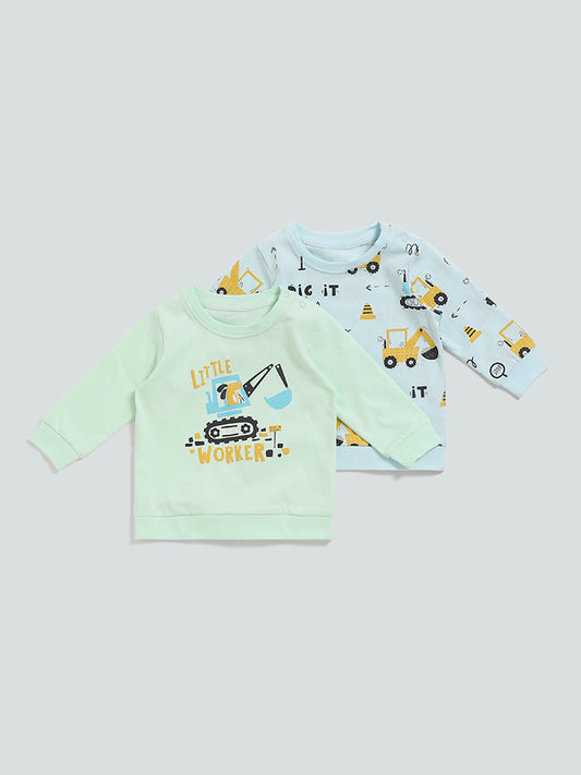 HOP Baby Multicolored Digger Printed T-Shirt Set - Pack of 2