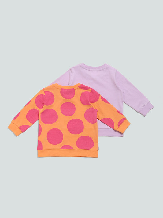 HOP Baby Multicolor Polka Dots & Plain Multicolored T-Shirt - Pack of 2