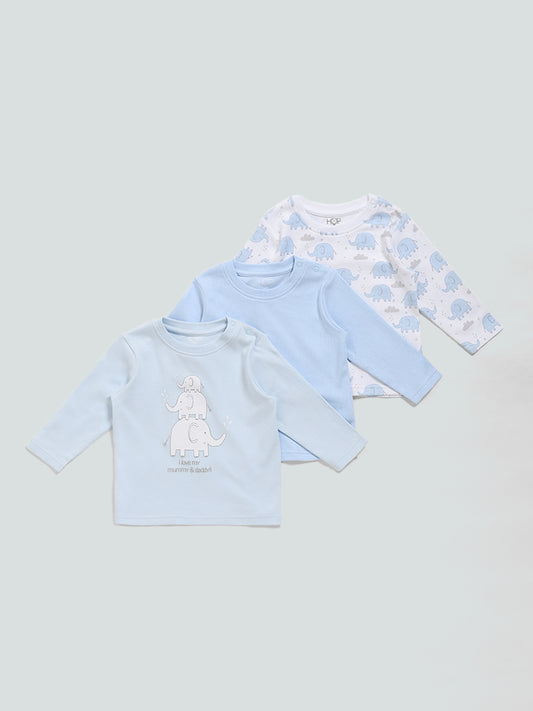 HOP Baby Elephant Printed Multicolor T-Shirt - Set of 3