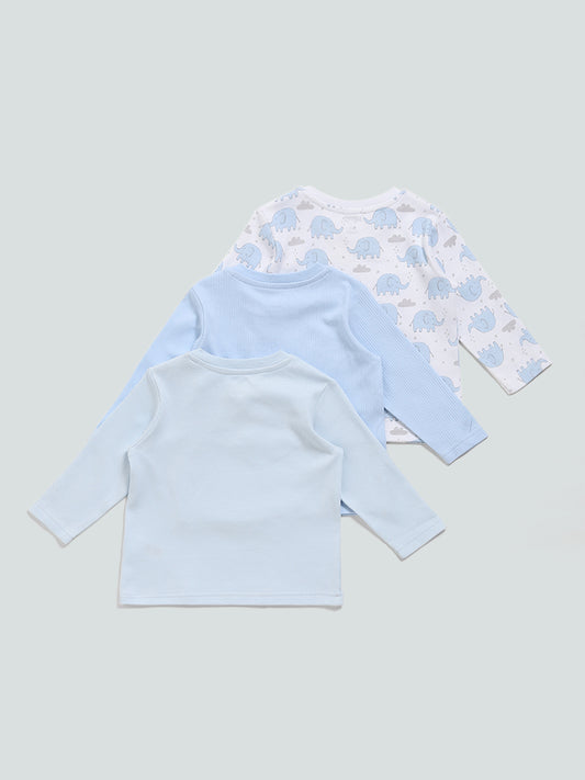HOP Baby Elephant Printed Multicolor T-Shirt - Set of 3