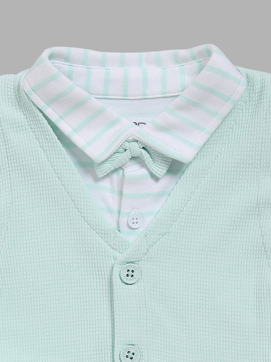 HOP Baby Mint Striped Shirt, Waistcoat & Pants Set
