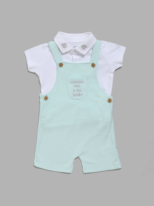 HOP Baby Mint Dungaree and Shirt Set