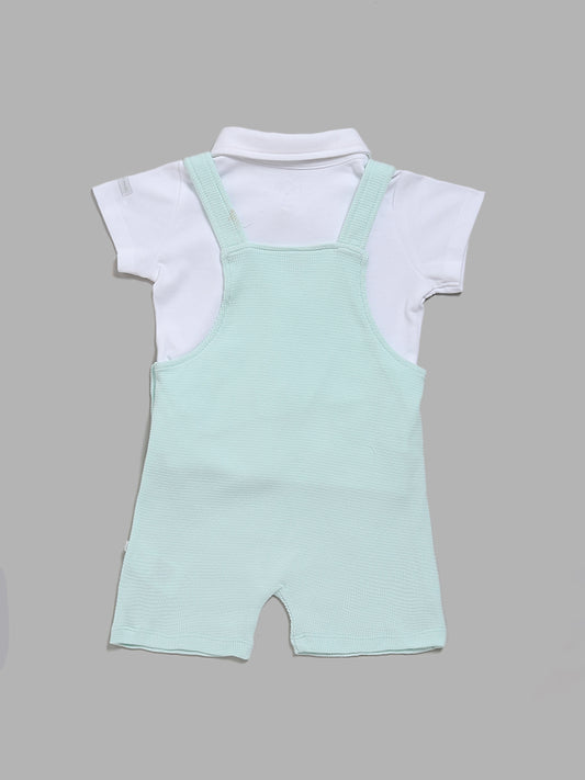 HOP Baby Mint Dungaree and Shirt Set