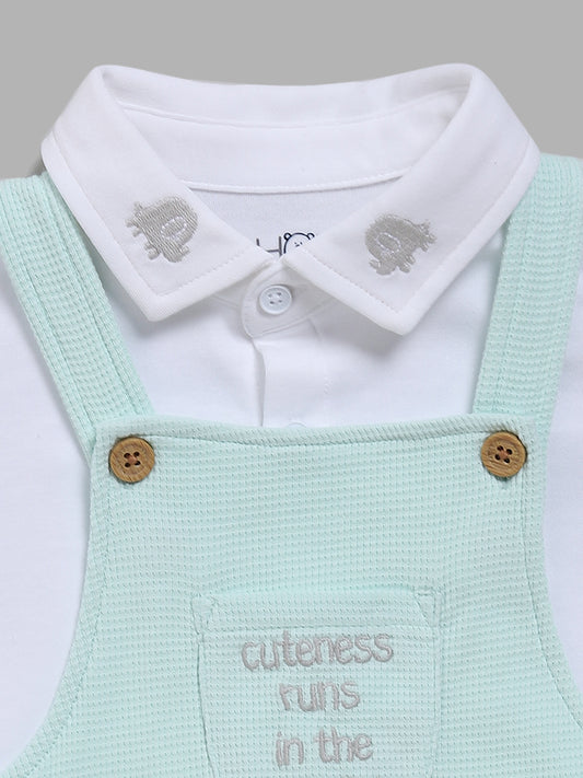 HOP Baby Mint Dungaree and Shirt Set