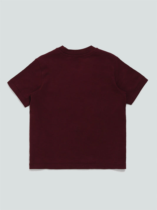 HOP Kids Glass Printed Pocket Burgundy T-Shirt