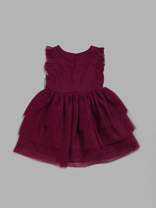 HOP Kids Magenta Sequins Tiered Dress