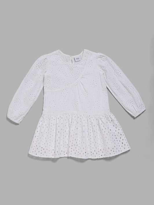 HOP Kids White Schiffli Dress