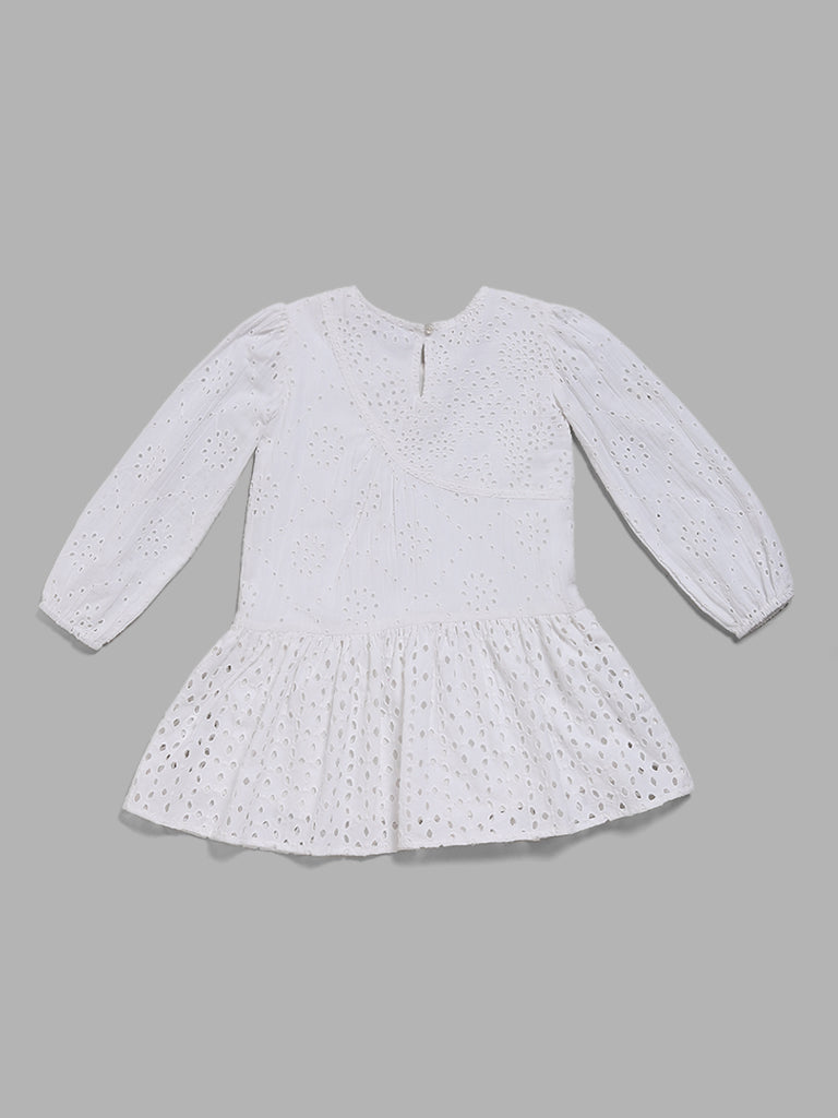 HOP Kids White Schiffli Dress