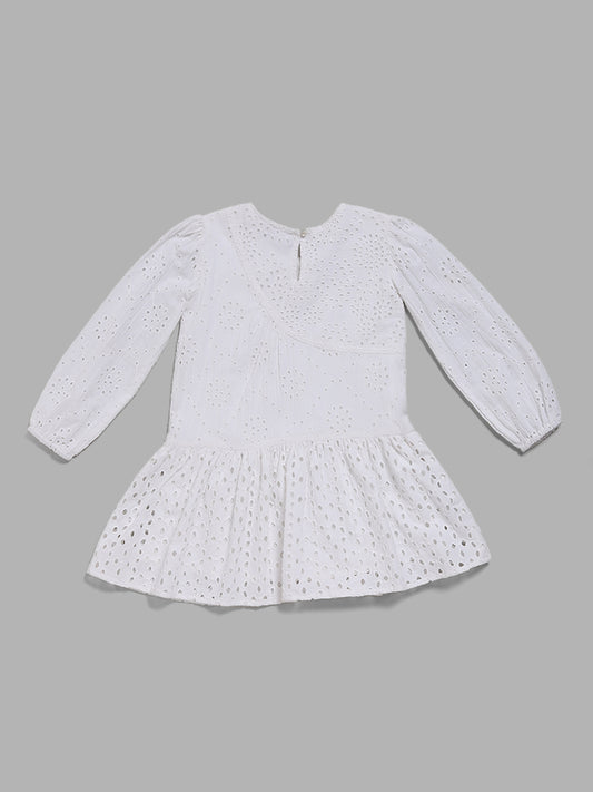 HOP Kids White Schiffli Dress