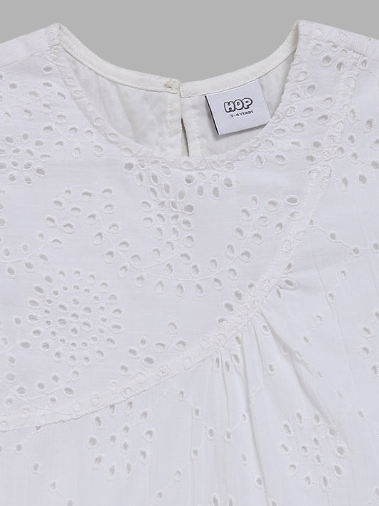 HOP Kids White Schiffli Dress