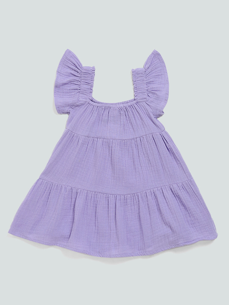 HOP Kids Lilac Floral Embroidered Tiered Dress