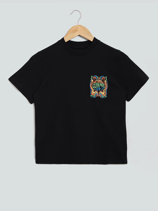 Y&F Kids Black Phsych Printed T-Shirt