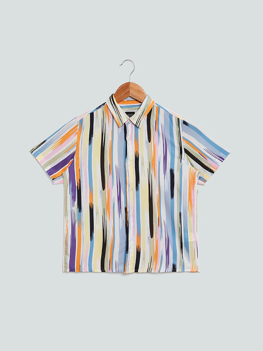 Y&F Kids Multicolour Stroke Striped Resort Fit Shirt