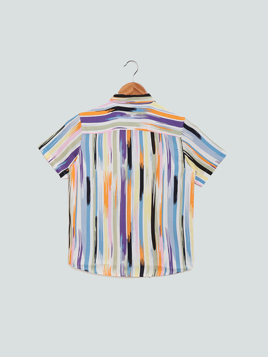 Y&F Kids Multicolour Stroke Striped Resort Fit Shirt