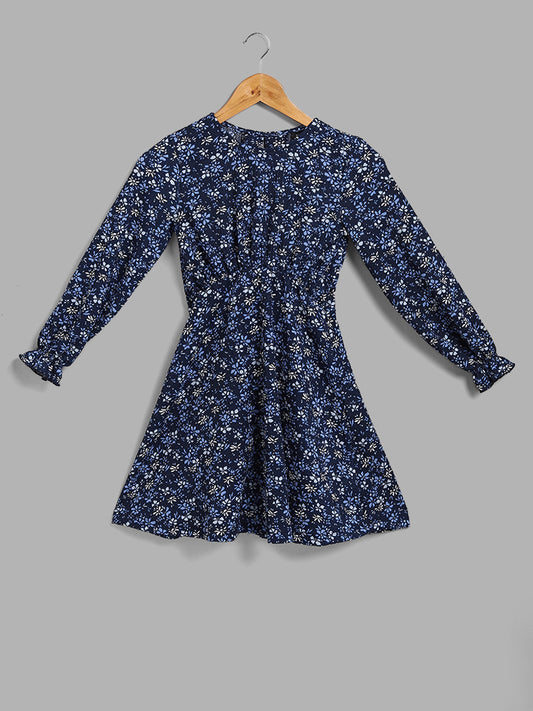 Y&F Kids Navy Floral Printed A-Line Dress