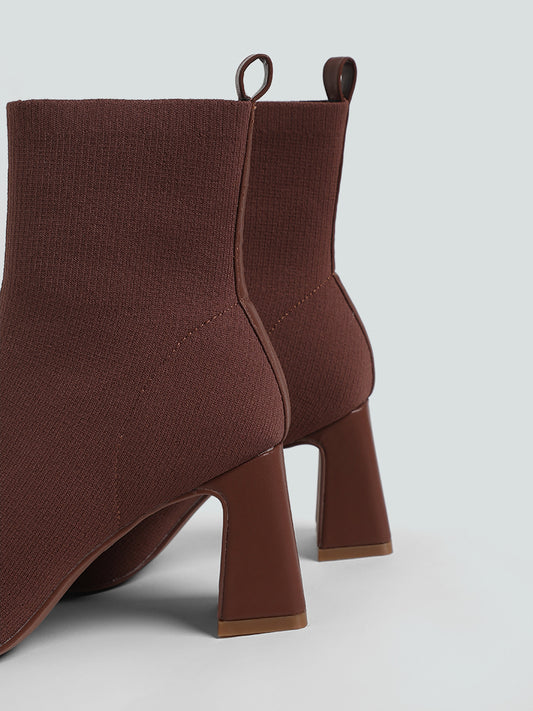 LUNA BLU Brown Ankle Length Knitted Boots