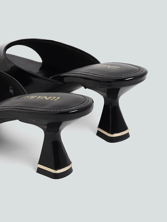 LUNA BLU Plain Black Cup Shape Patent Heels
