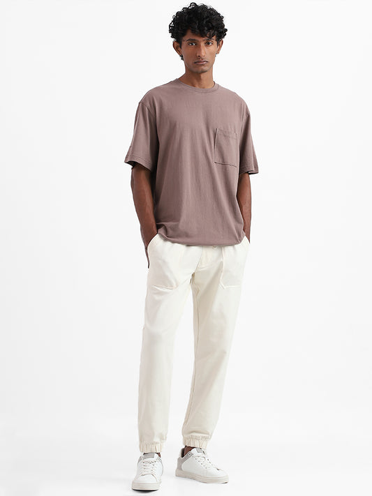 Nuon Off-White Cotton Blend Relaxed-Fit Joggers