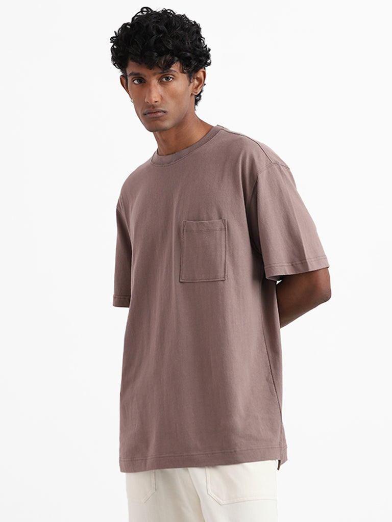 Nuon Taupe Cotton Relaxed Fit T-Shirt
